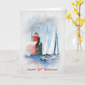 Red Lighthouse und Sailboat 51. Geburtstag Karte (Gelbe Blume)