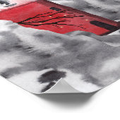 Red Lighthouse Watercolor Scene Poster (Ecke)