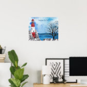 Red Lighthouse Watercolor Scene Poster (Heimbüro)