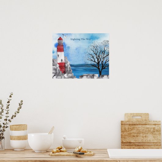 Red Lighthouse Watercolor Scene Poster (Küche)