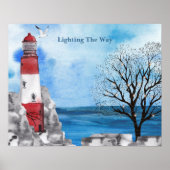Red Lighthouse Watercolor Scene Poster (Vorne)