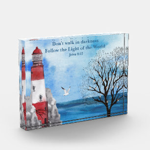 Red Lighthouse Watercolor Scene Poster Fotoblock