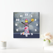 Red Lighthouse with a Stormy Background Quadratische Wanduhr (Zuhause)