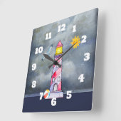 Red Lighthouse with a Stormy Background Quadratische Wanduhr (Winkel)