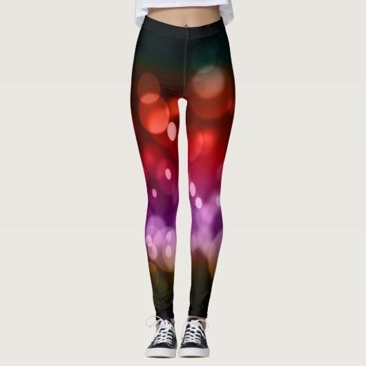 Red, Lila & Brown Bokeh-Muster Leggings (Vorderseite)