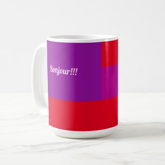Red Lila Design Guten Morgen Bonjour Kaffeetasse (Vorderseite Links)