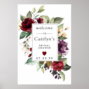 Red Lila Floral Brautparty Begrüßungszeichen Poster