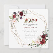 Red Lila Floral Gold Geometric Abschluss Einladung (Vorderseite)