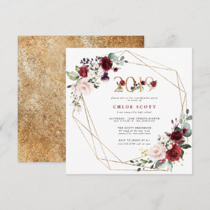 Red Lila Floral Gold Geometric Abschluss Einladung