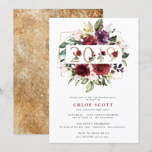 Red Lila Gold Floral 2019 Graduation Party Einladung
