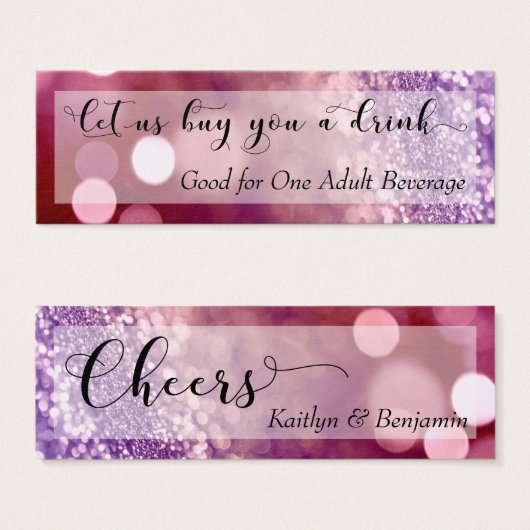 Red Lila Ombre Bokeh Script Mini Drink Ticket (Vorne & Hinten)