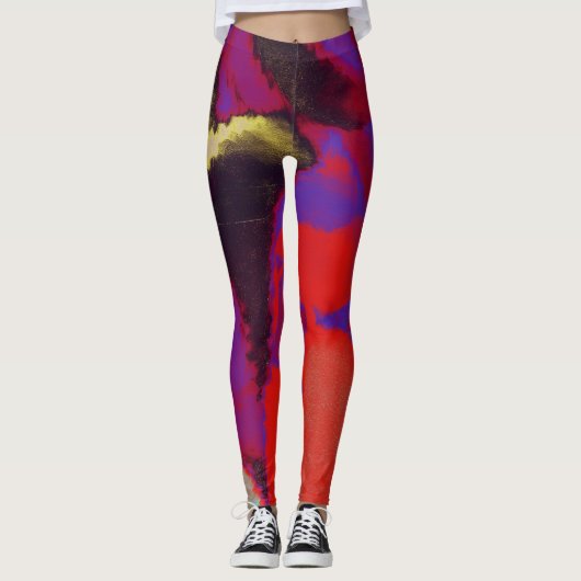 Red Lila Paint Spritzer Leggings (Vorderseite)