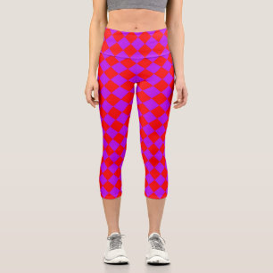 Red Lila Schachbrett Diamond Pattern Capri Leggings