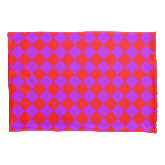 Red Lila Schachbrett Diamond Pattern Kissenbezug (Vorderseite-Links)