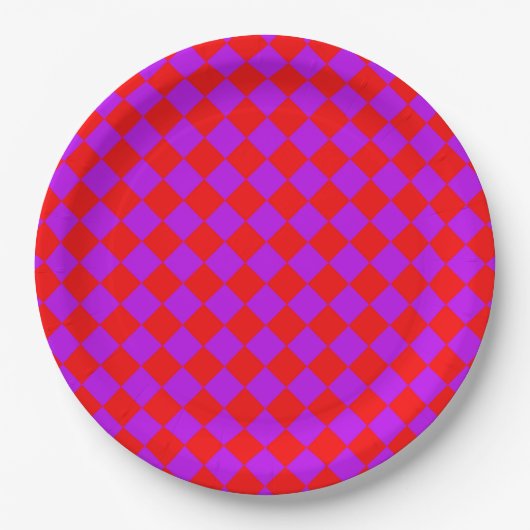 Red Lila Schachbrett Diamond Pattern Pappteller (Vorderseite)