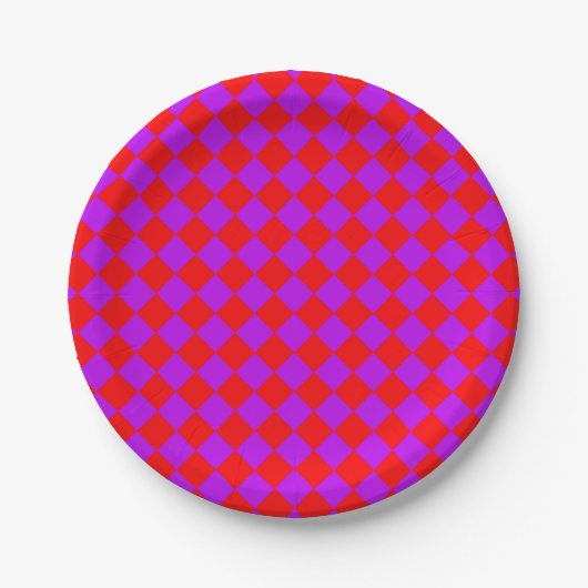 Red Lila Schachbrett Diamond Pattern Pappteller (Vorderseite)