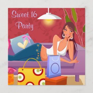 Red Lila Sweet 16 Geburtstagsparty Einladung
