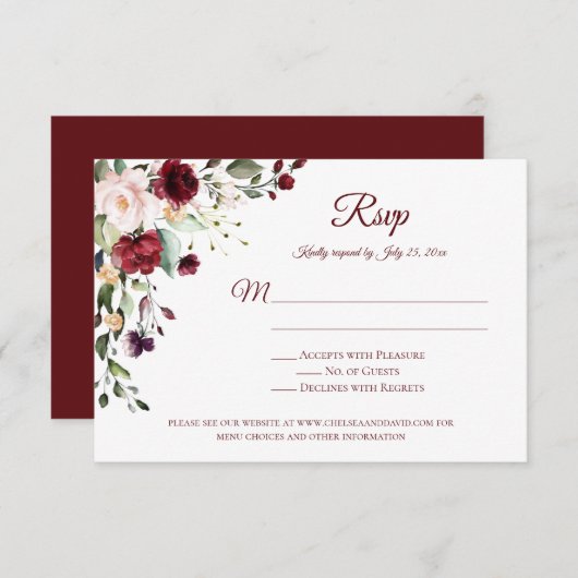 Red Lila White Green Fllower Red Back UAWG RSVP Karte (Vorne/Hinten)