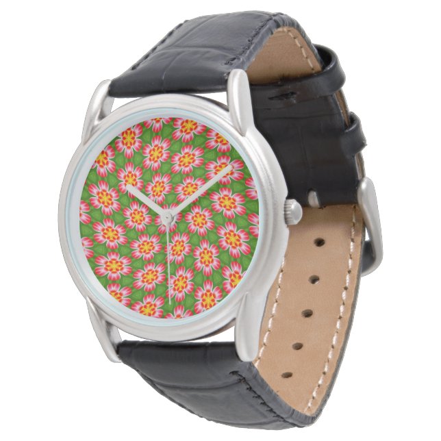 Red Lilies Pattern Armbanduhr (Schrägansicht)