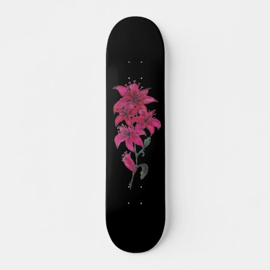 Red Lilies Watercolor Skateboard (Vorne)
