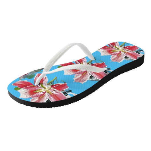 Red Lily Blue Floral Blume Ladys Thongs Badesandalen (Schrägansicht)