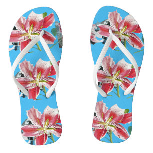 Red Lily Blue Floral Blume Ladys Thongs Badesandalen