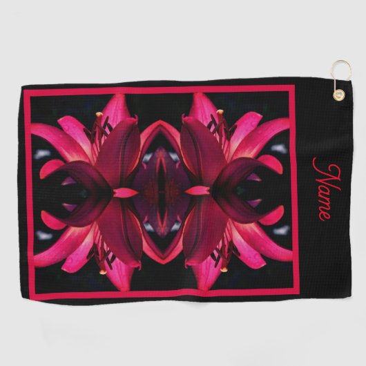 Red Lily Blume Abstrakt Personalisiert Golfhandtuch (Horizontal)