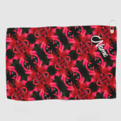 Red Lily Floral Abstraktes Muster Personalisiert Golfhandtuch (Horizontal)
