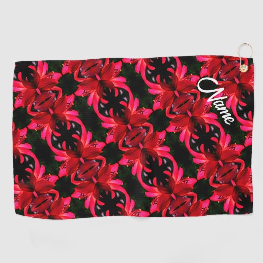 Red Lily Floral Abstraktes Muster Personalisiert Golfhandtuch (Horizontal)