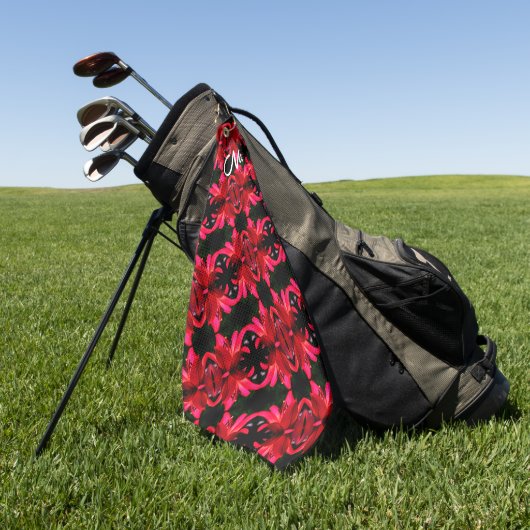 Red Lily Floral Abstraktes Muster Personalisiert Golfhandtuch (Gras)