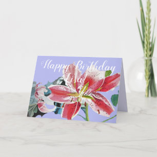 Red Lily maul floral Watercolor Geburtstagskarte Karte