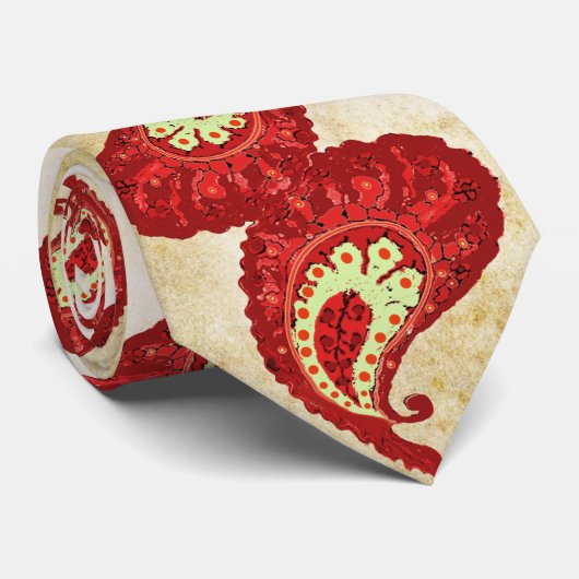 Red & Limon Paisley Wedding Krawatte (Gerollt)