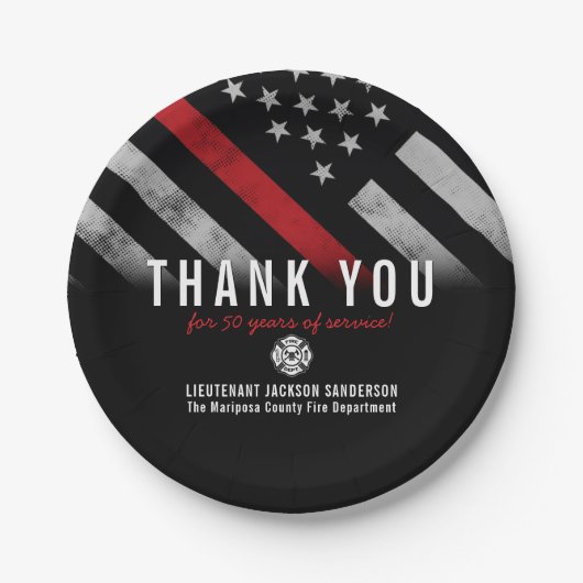 Red Line-Flag für den Feuerwehrruhestand Pappteller (Vorderseite)