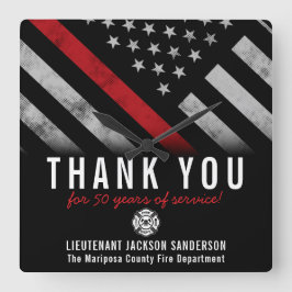 Red Line-Flag für den Feuerwehrruhestand Quadratische Wanduhr