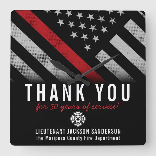 Red Line-Flag für den Feuerwehrruhestand Quadratische Wanduhr (Vorderseite)
