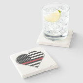 Red Line Flag Heart Steinuntersetzer (Seitenansicht)