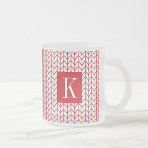 RED LINE KNIT Frosted Glass Tasse + Initiale II