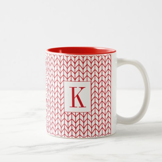 RED LINE STRICK Red Two-Tone Tasse + Initial (Rechts)