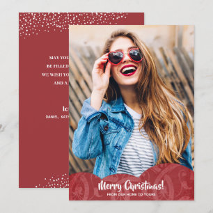 Red Linen Filigree Foto Weihnachtskarte Feiertagskarte