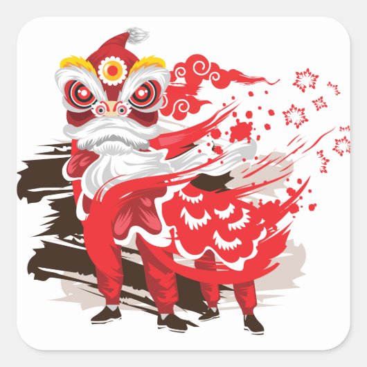 Red Lion Dancer Illustration Quadratischer Aufkleber (Vorderseite)