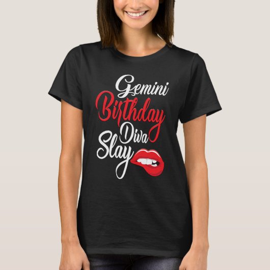 Red Lip Print Gemini Königin May Girl Juni BIrthda T-Shirt (Vorderseite)