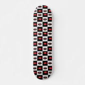 Red Lips Black Checkerboard Retro Vibes Skateboard (Vorne)