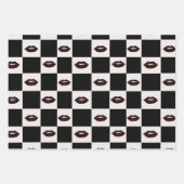 Red Lips Black Checkerboard und Raster Retro Vibes Geschenkpapier Set (Vorderseite 3)
