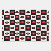 Red Lips Black Checkerboard und Raster Retro Vibes Geschenkpapier Set (Vorderseite 2)