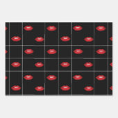 Red Lips Black Checkerboard und Raster Retro Vibes Geschenkpapier Set (Vorderseite)