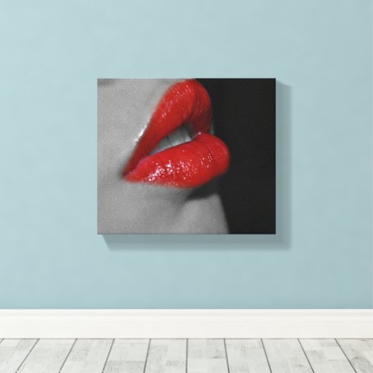 Red Lips Canvas Print Leinwanddruck (Insitu (Holzboden))