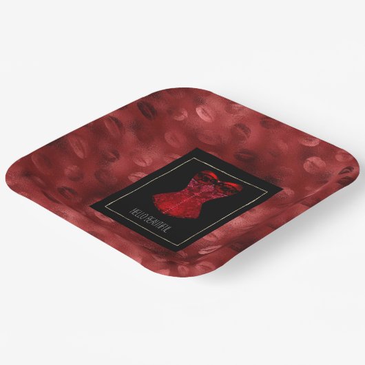 Red Lips Corset Bridal Shower Pappteller (Gewinkelt)