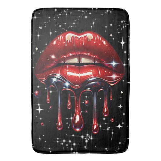 Red Lips Drilling Glitzer Glam Sparkle Badematte (Vorderseite Vertikal)