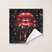 Red Lips Drilling Glitzer Glam Sparkle Badhandtuch Set (Waschlappen)