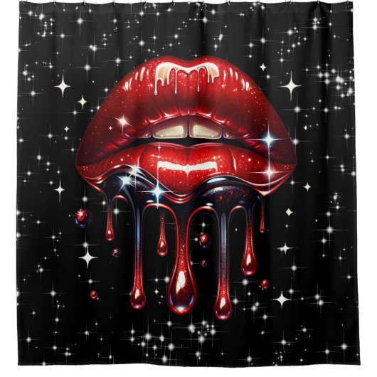 Red Lips Drilling Glitzer Glam Sparkle Duschvorhang (Vorderseite)